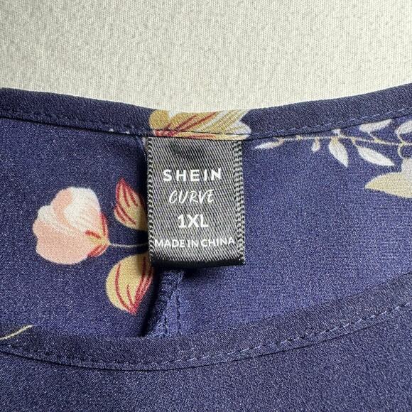 SHEIN navy blue floral print short sleeve shirt dress Size 1XL - Picture 4 of 6